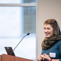 Margaux Sellnau smiles while sharing her experience working with the Sustainable Agriculture Project and the Design Thinking Academy